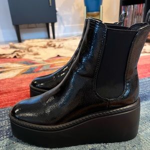 Black pleather platform ankle boots